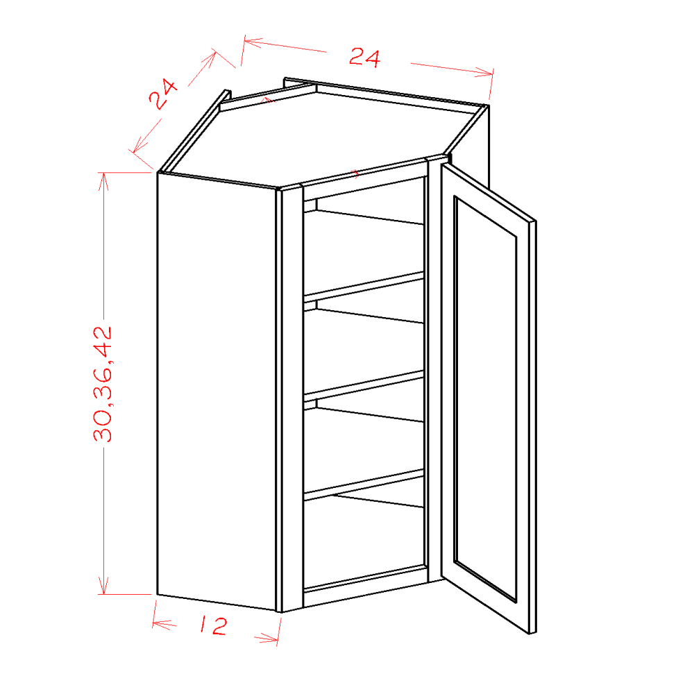 Rustic White Oak Wall CabinetsRustic White Oak 24" x 42" Diagonal Corner Wall Cabinet
