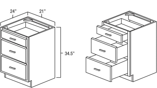 Sage Green Shaker 21" Three Drawer Base