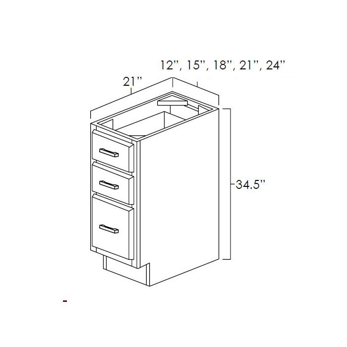 Sage Green Shaker 24" Three Drawer Vanity Base Cabinet
