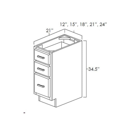 Sage Green Shaker 24" Three Drawer Vanity Base Cabinet