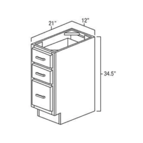 Sandy Mirage Shaker 12" 3-Drawer Vanity Base