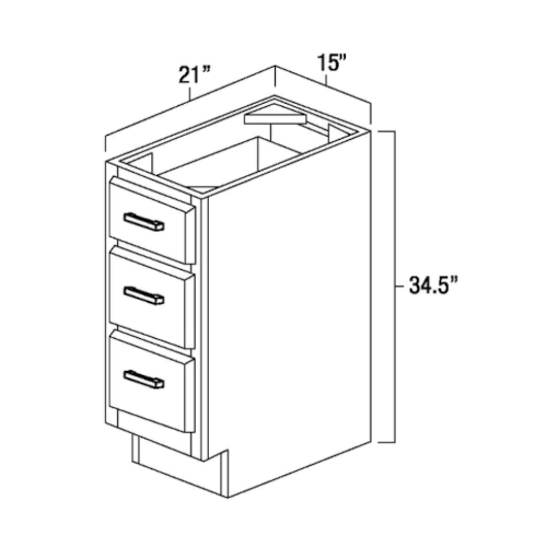 Aria Blue Shaker 15" 3-Drawer Vanity Base