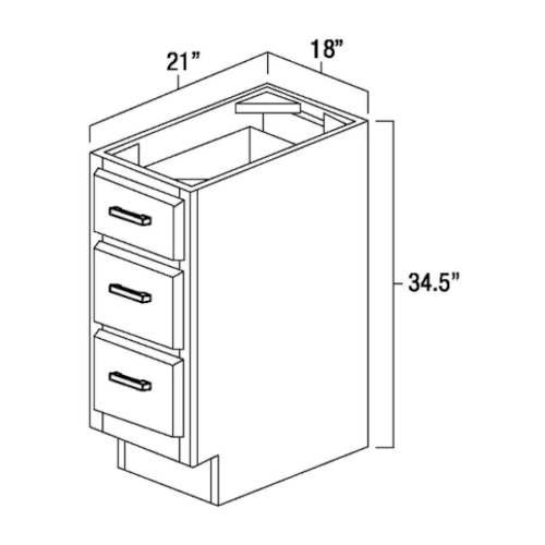 Aria Blue Shaker 18" 3-Drawer Vanity Base