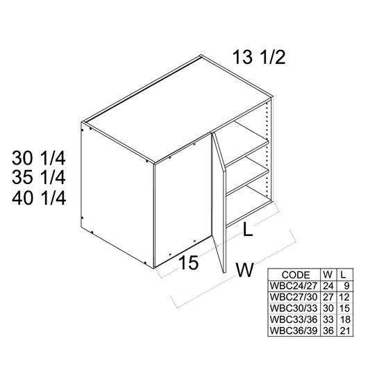 White Wood 30"W x 40 5/16"H x 13.5"D Wall Blind One Door